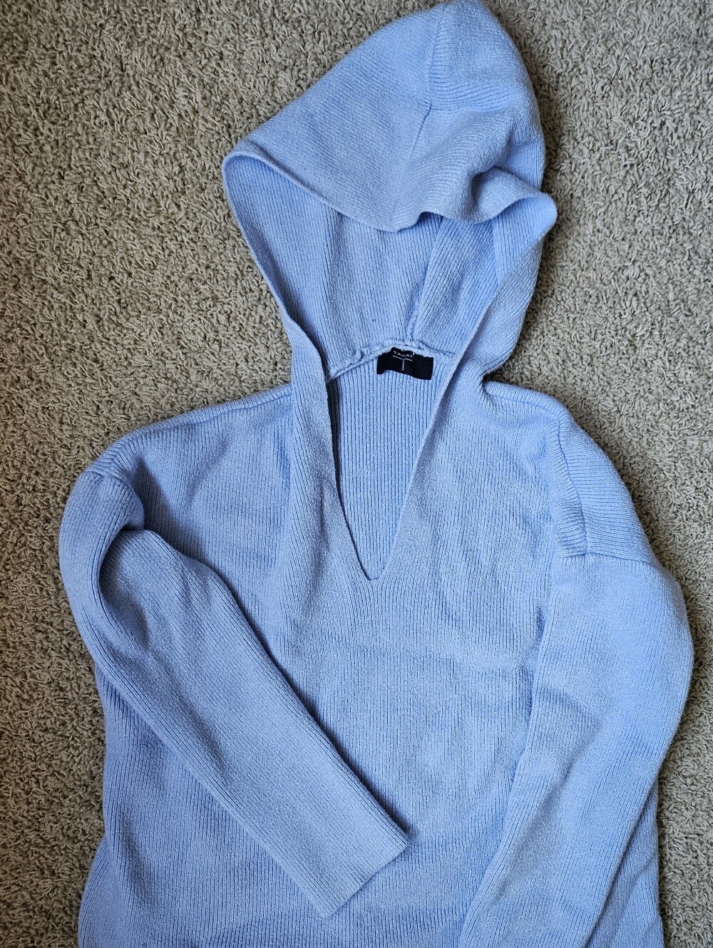 Tahari Powder Blue Ribbed Knit Hoodie